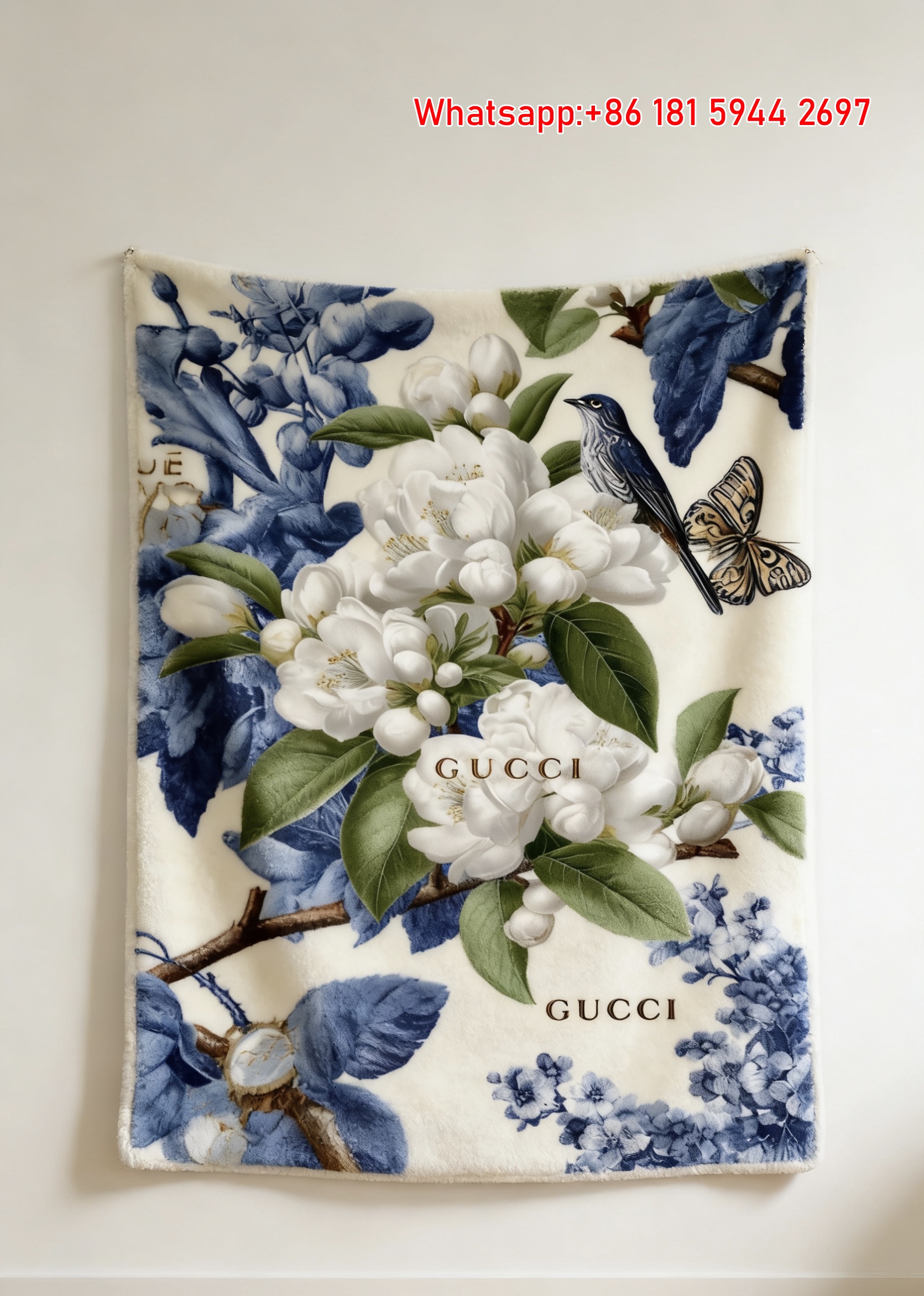 Gucci Indigo Floral Haven Throw blankets Porcelain Blossom Tapestry IMG_2789